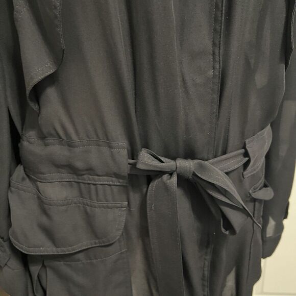 A.L.C. Black Jacket Silk Sheer Hood Zip Utility Coat Slouchy Belt Women’s - Picture 3 of 14
